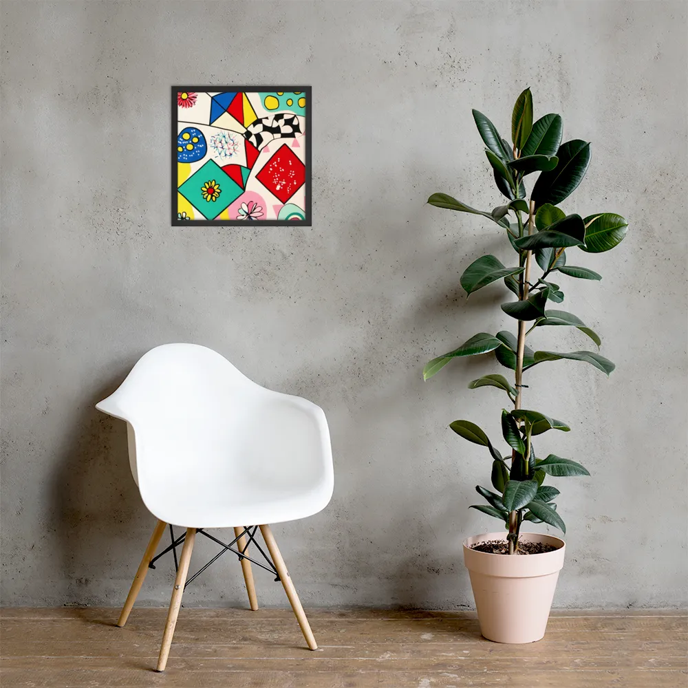 Joyful Geometry: A Playful Dance of Shapes and Colors | Poster with Black Frame | 16″×16″
