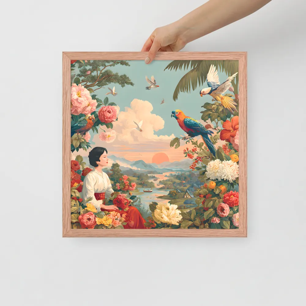 Sunset Garden Reverie 
 Poster with Red oak Frame | 16″x 16″