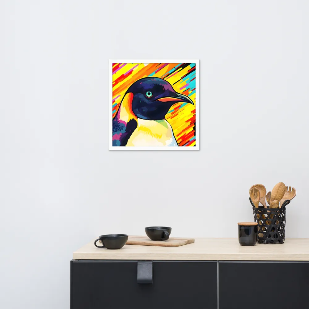 Neon Penguin 
 Poster with White Frame | 18″x 18″