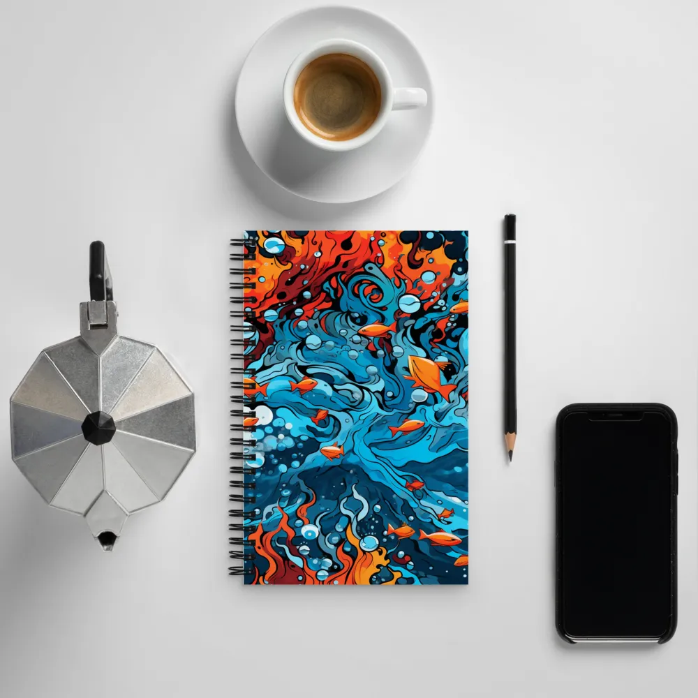 Fluid Harmony: Ocean and Flames | Spiral Notebook