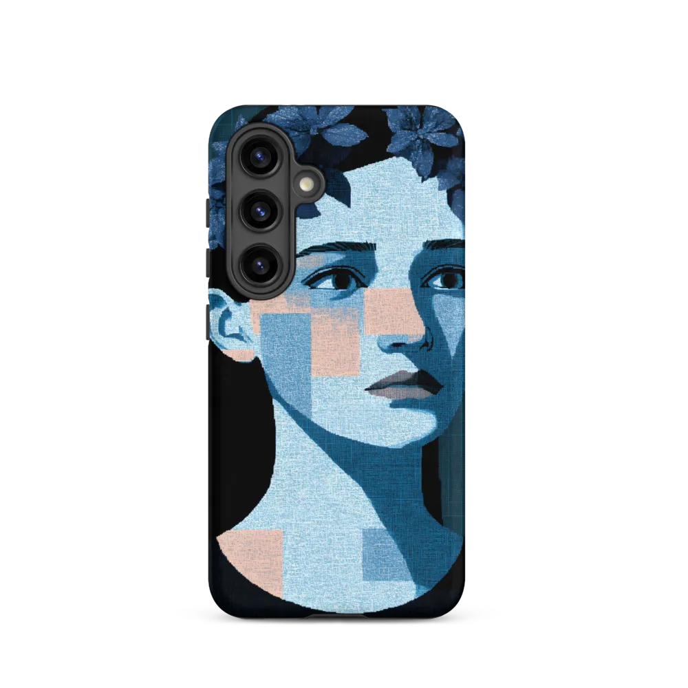 Grid-Wreathed Cyan Portrait