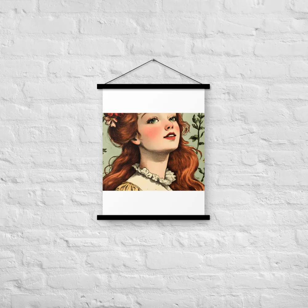 Whimsical Portrait of a Flower-Adorned Girl | Poster With Black Wood Hanger | 18″×24″