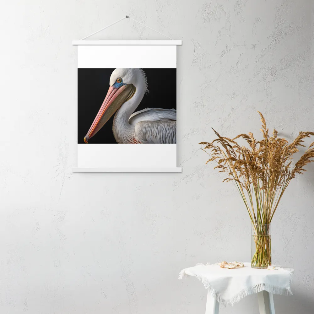 Elegance in White: The Pelican | Poster With White Wood Hanger | 18″×24″