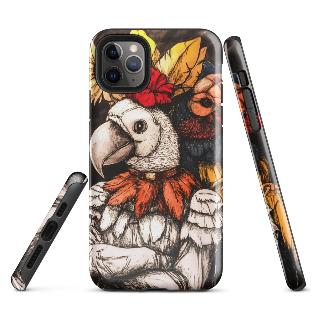 The Surreal Guardian: A Dance of Feathers and Flowers | Phone Case |  11 Pro Max | Tough Case | Glossy