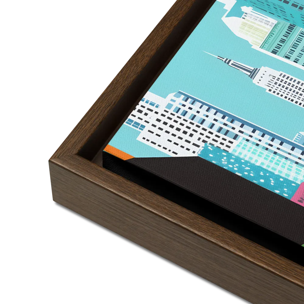 Urban Symphony: A Modern Cityscape | Canvas with Brown Frame | 12″×12″