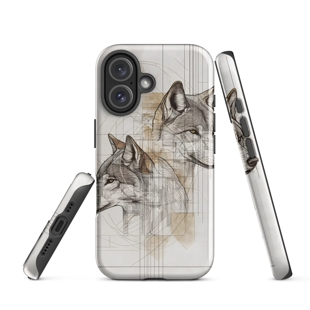 Geometric Harmony: The Essence of Wolves | Phone Case |  16 | MagSafe® Tough Case | Glossy