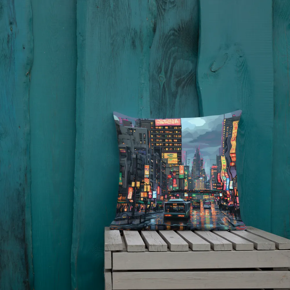 Neon Dreams: A Pixelated Urban Night | Pillow | 18″×18″