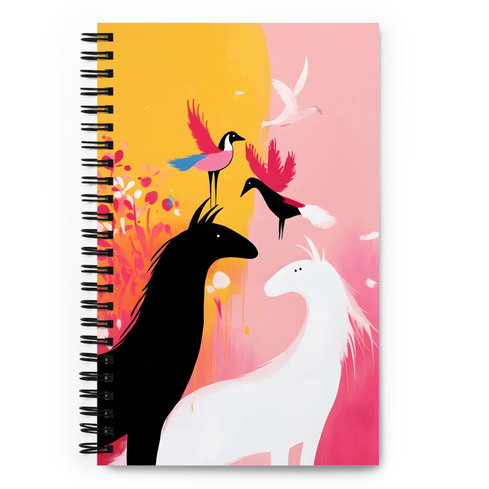 Harmony in Contrast: Horses and Birds | Spiral Notebook