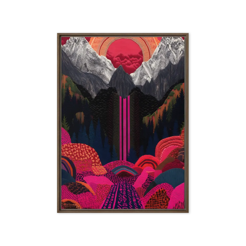 Ethereal Cascade: A Surreal Landscape | Canvas with Brown Frame | 20″×28″