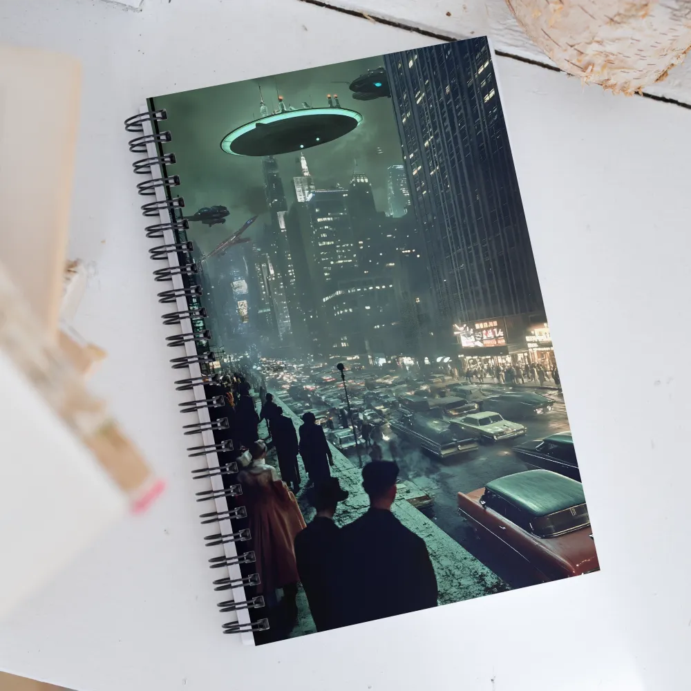 Mysterious Encounters in a Neon City | Spiral Notebook