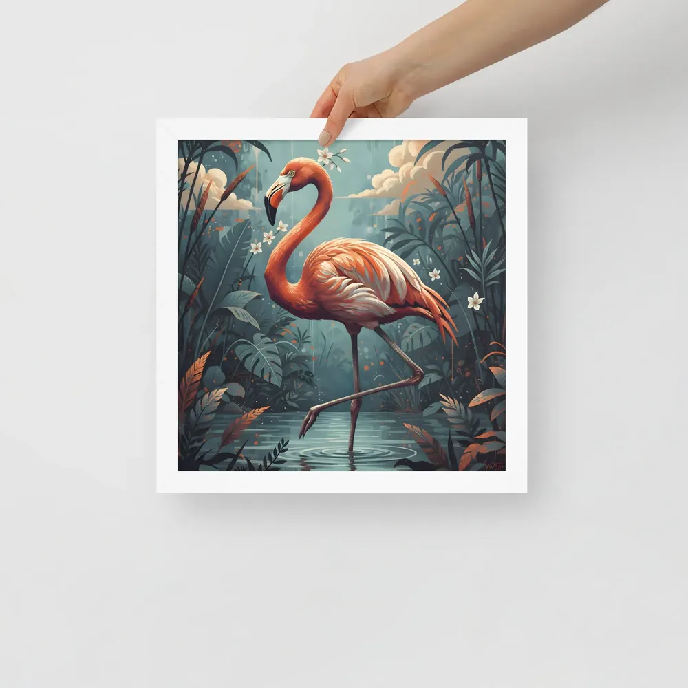 Twilight Flamingo 
 Poster with White Frame | 14″x 14″