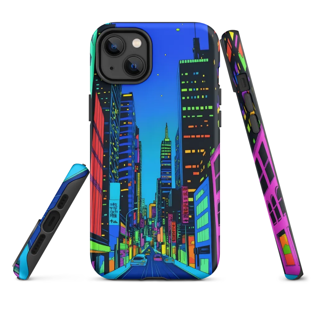 Neon Dreamscape: A Futuristic City at Dusk | Phone Case |  14 Plus | Tough Case | Matte