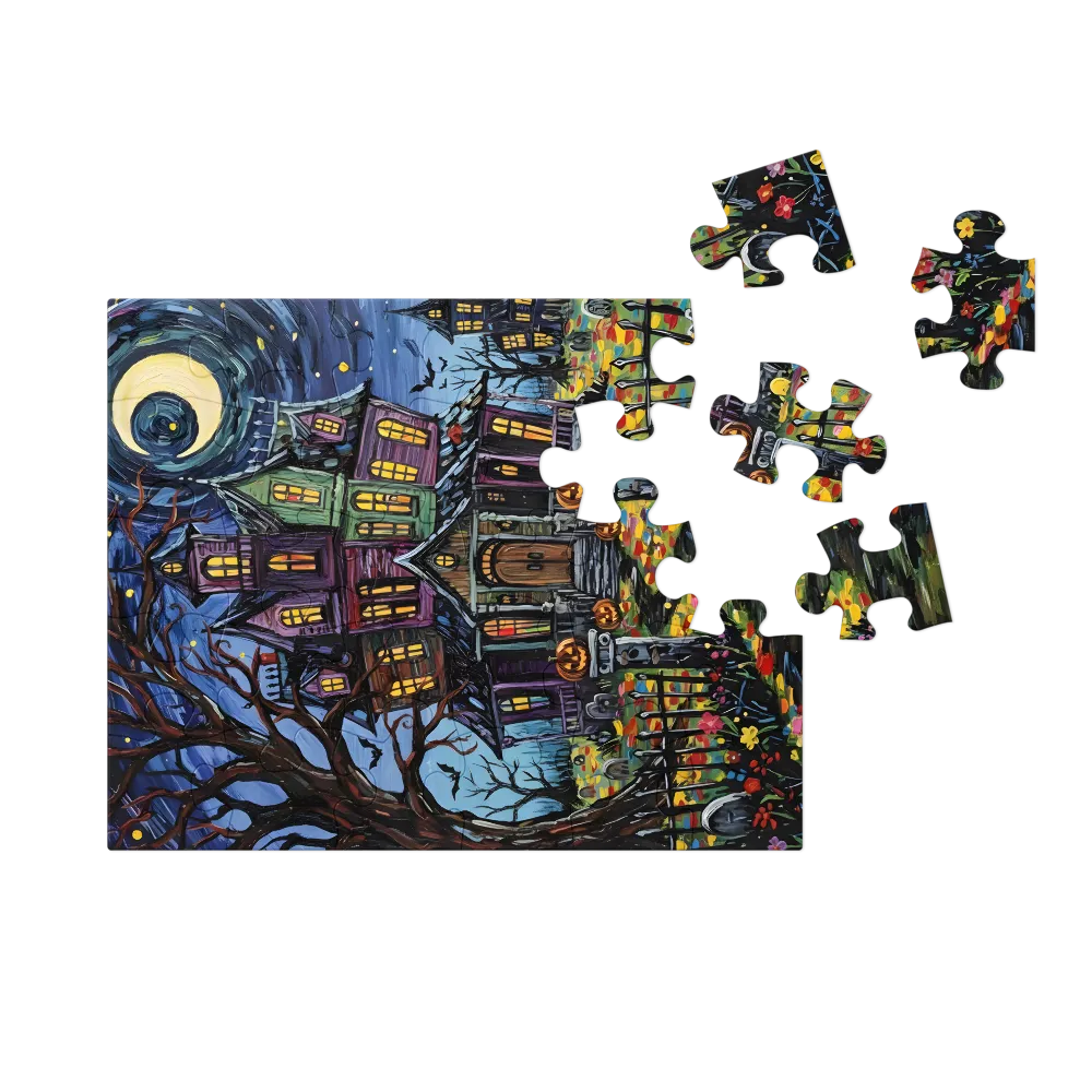 Moonlit Haunted Manor 
 Jigsaw Puzzle in Tin Box