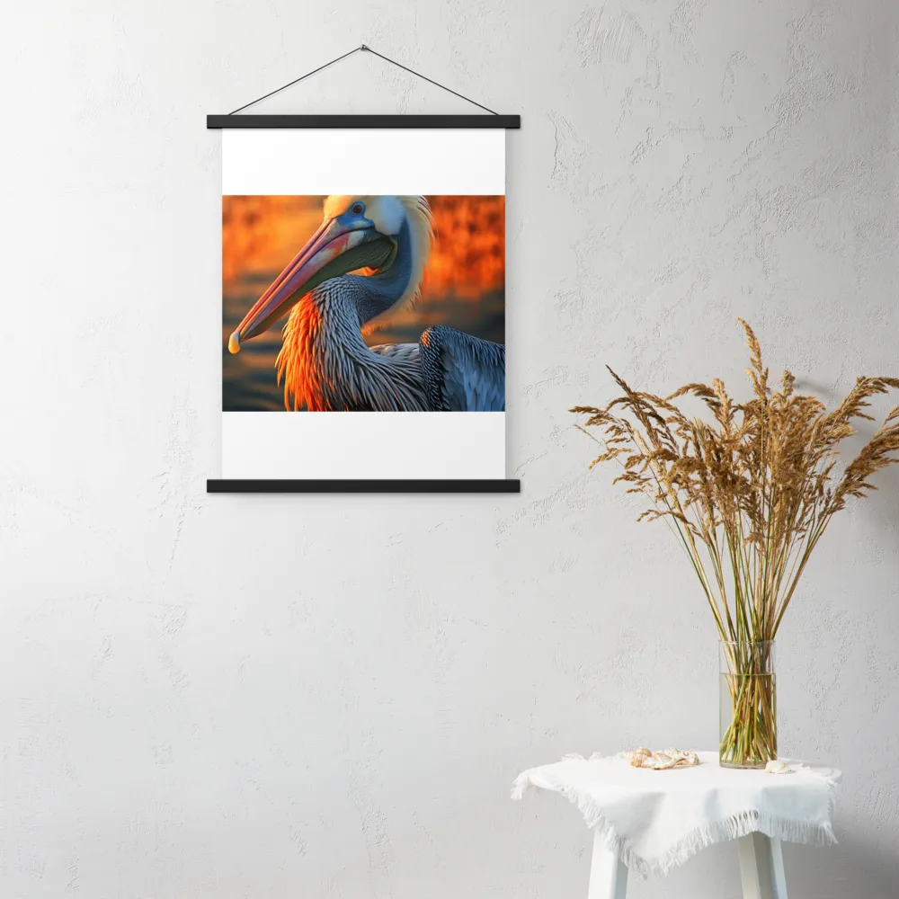 Elegance of the Pelican at Sunset | Poster With Black Wood Hanger | 18″×24″