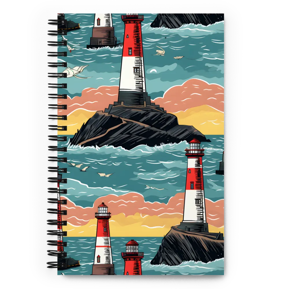 Lighthouses in a Whimsical Ocean | Spiral Notebook