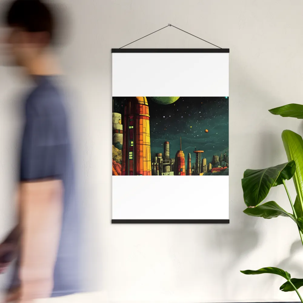 Cosmic Cityscape | Poster With Black Wood Hanger | 24″×36″