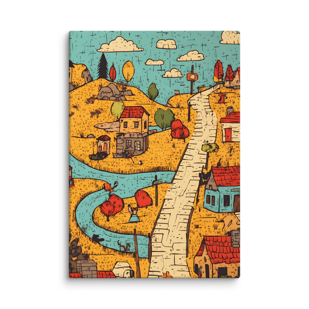 Whimsical Village Landscape | Canvas | 18″×26″