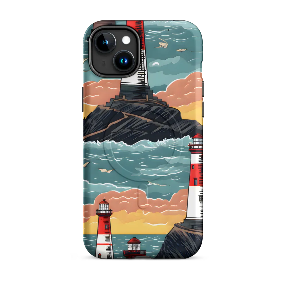 Lighthouses in a Whimsical Ocean | Phone Case |  15 Plus | MagSafe® Tough Case | Matte