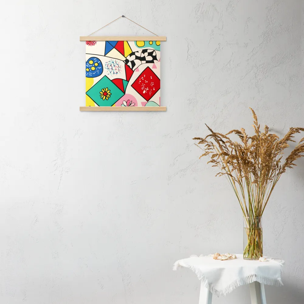 Joyful Geometry: A Playful Dance of Shapes and Colors | Poster With Oak Wood Hanger | 14″×14″