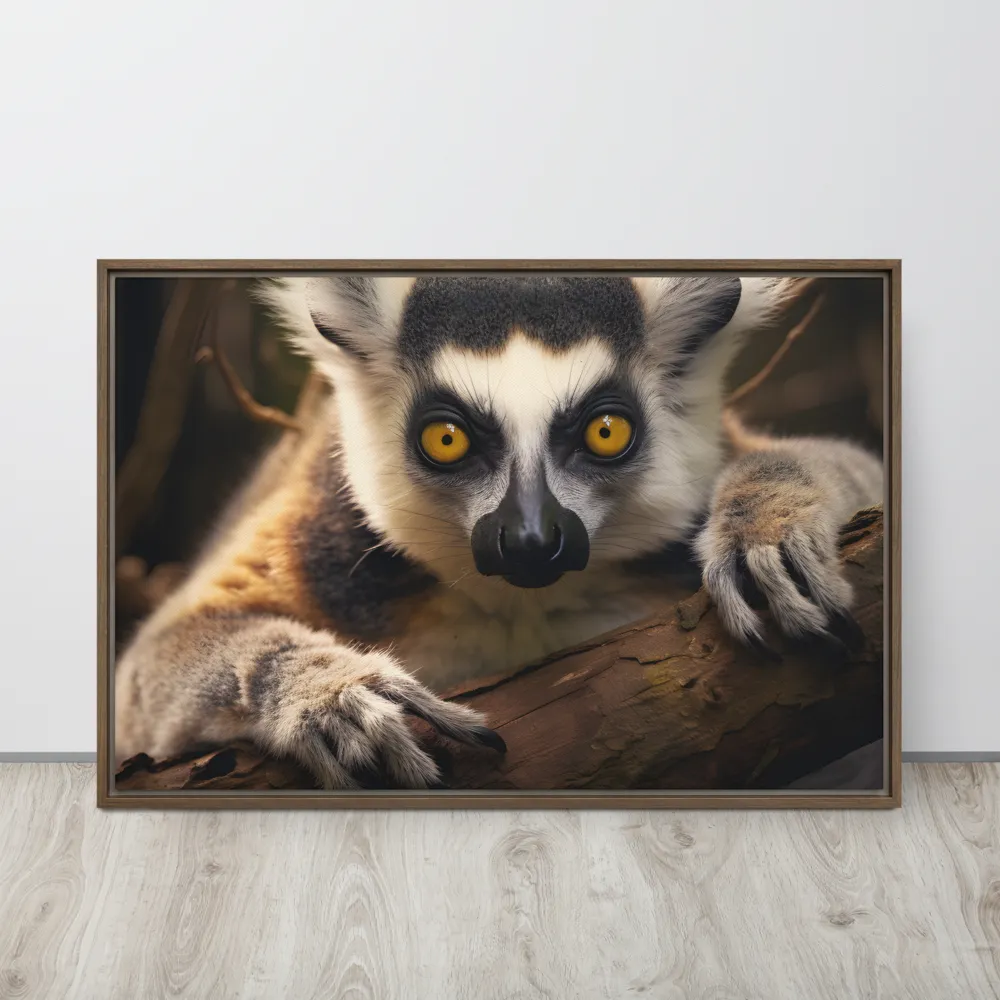 The Watchful Lemur | Canvas with Brown Frame | 24″×36″