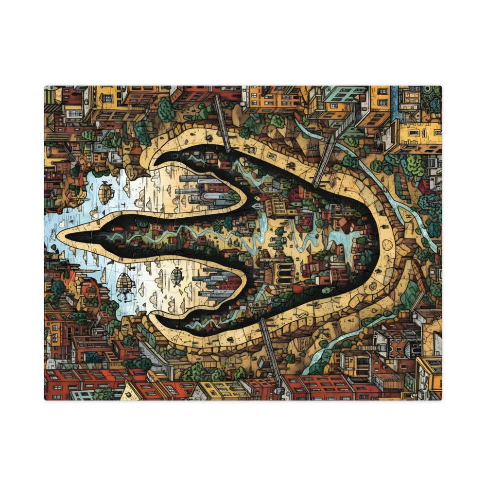 City in the Palm 
 Jigsaw Puzzle in Tin Box
