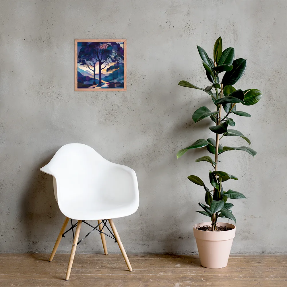 Tranquil Geometry: A Journey Through Color | Poster with Red oak Frame | 14″×14″