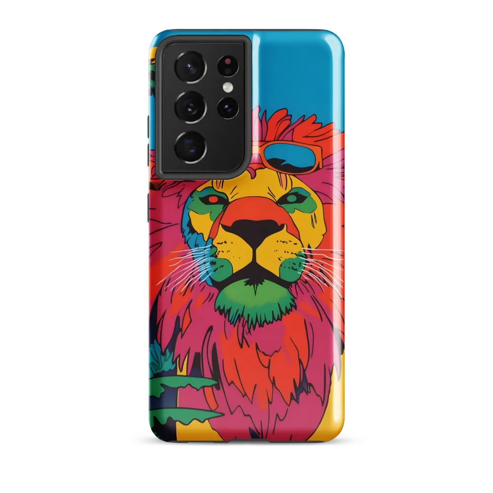 Lion with Sunglasses: A Vibrant Tropical Portrait | Phone Case |  S21 Ultra | Tough Case | Glossy