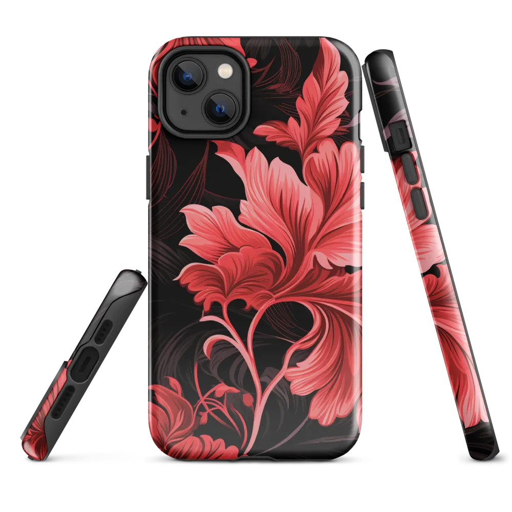 Tropical Elegance in Red | Phone Case |  14 Plus | Tough Case | Glossy