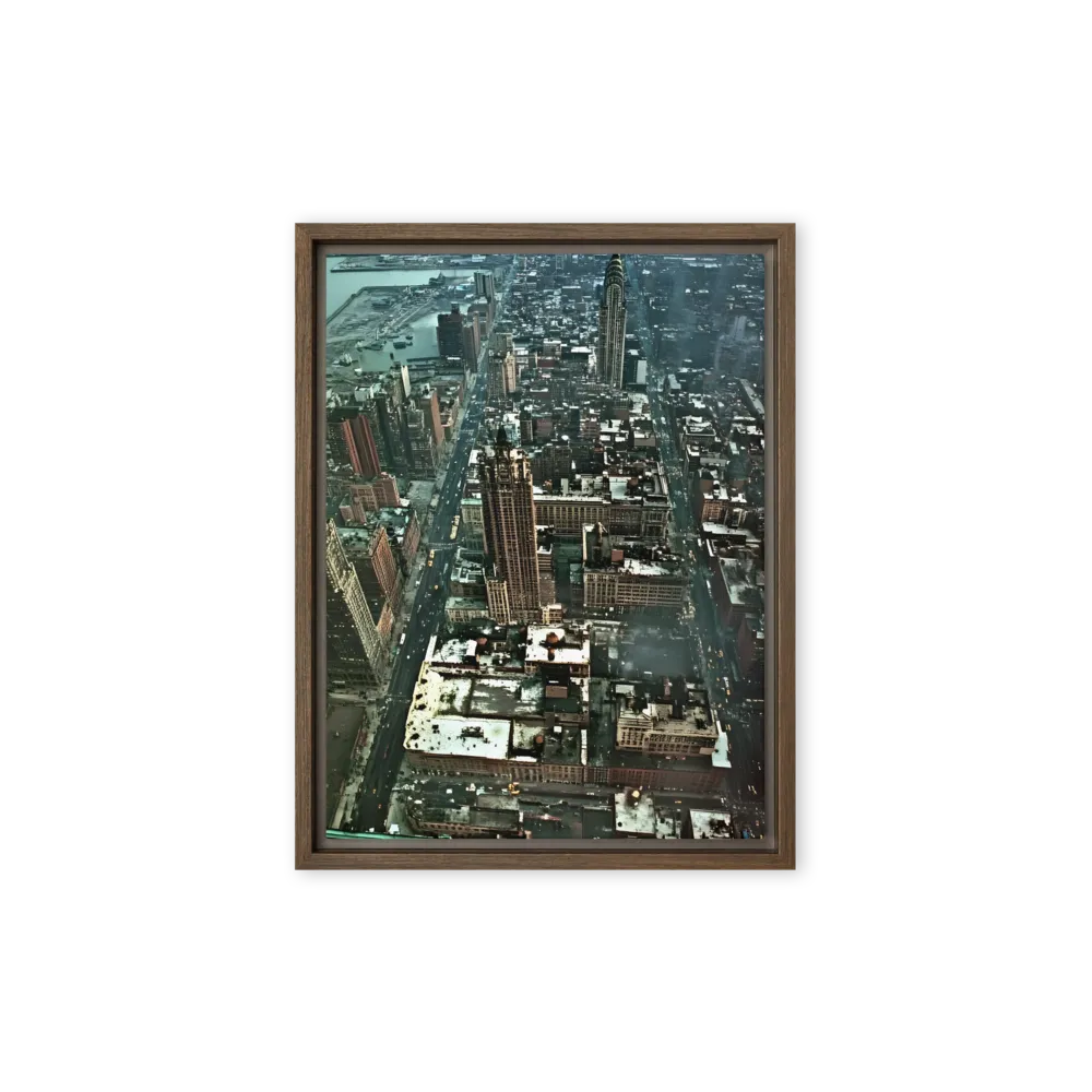 Aerial Symphony of Urban Life | Canvas with Brown Frame | 9″×12″