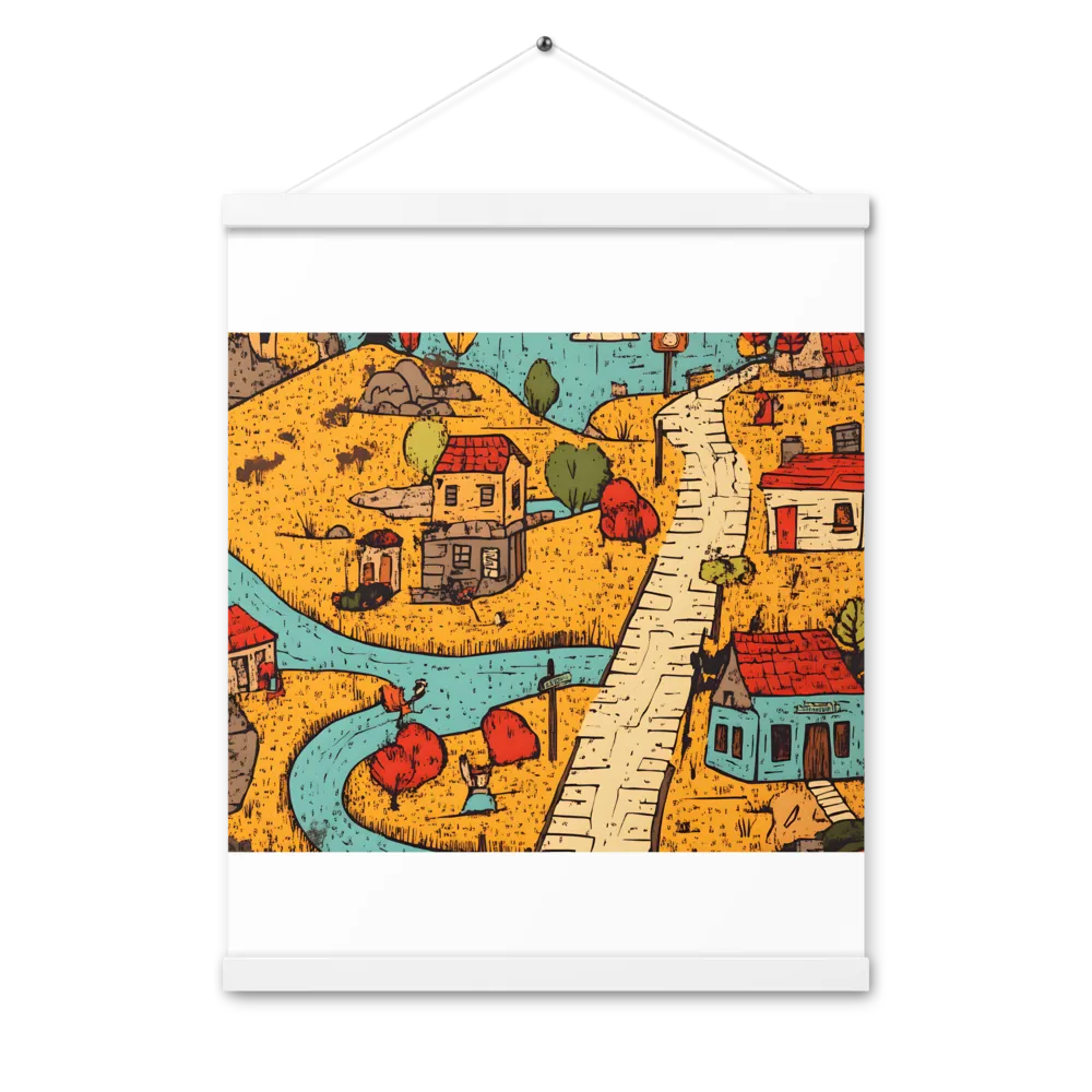 Whimsical Village Landscape | Poster With White Wood Hanger | 16″×20″