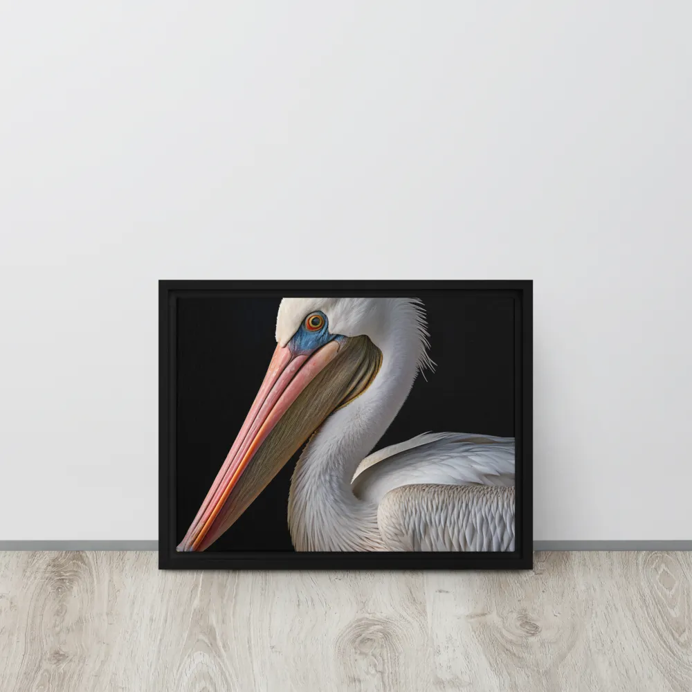 Elegance in White: The Pelican | Canvas with Black Frame | 12″×16″