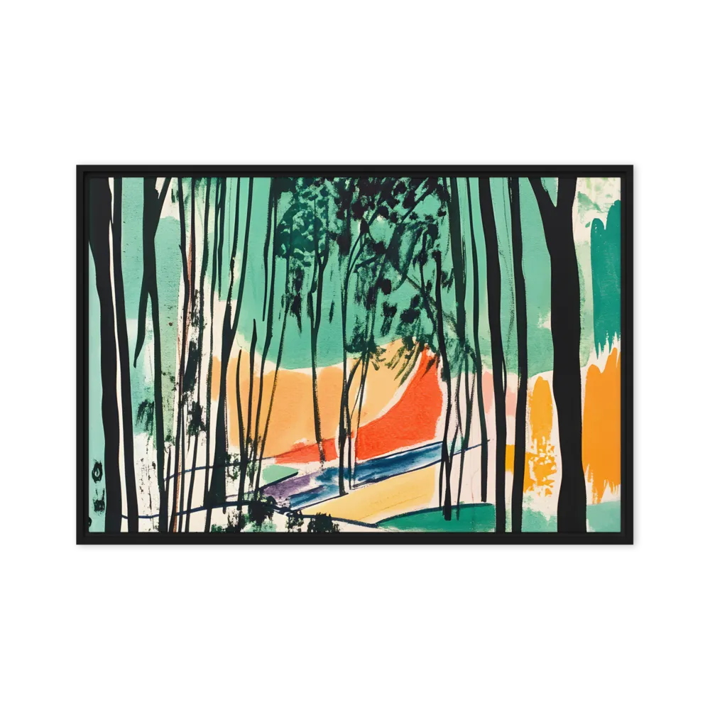 Winding Path Through the Forest | Canvas with Black Frame | 24″×36″
