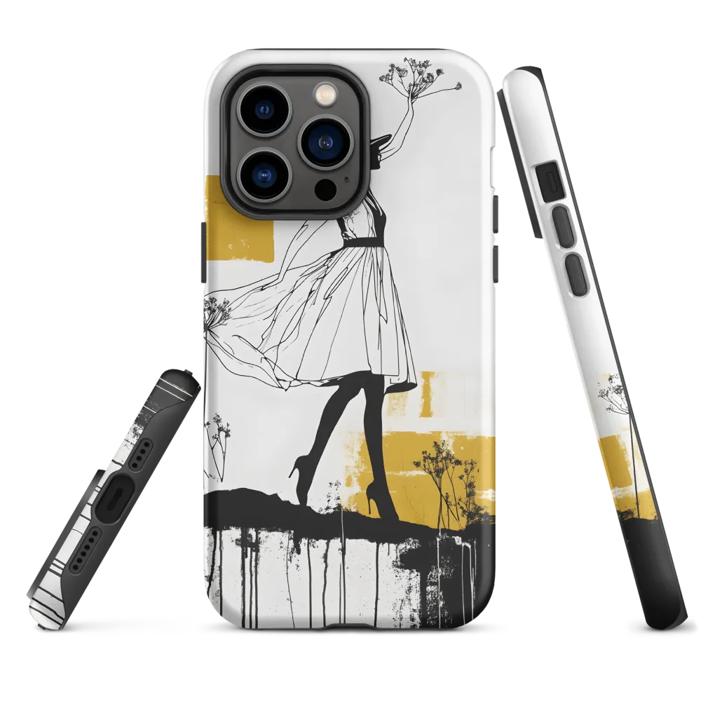 Ochre Silhouette — Woman with Wildflowers