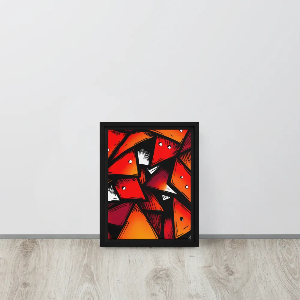 Dynamic Geometry of Red and Orange | Canvas with Black Frame | 9″×12″