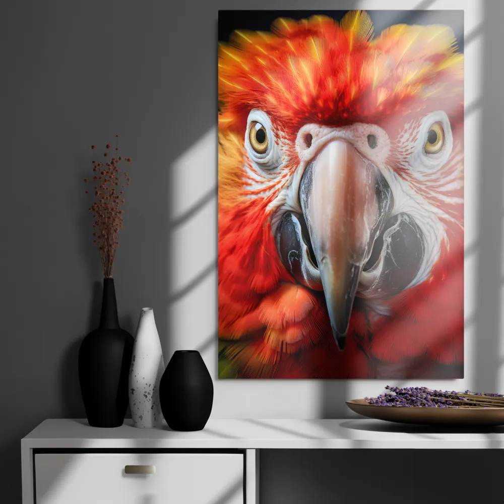 The Fiery Gaze of the Parrot | Metal Print | 24″×36″