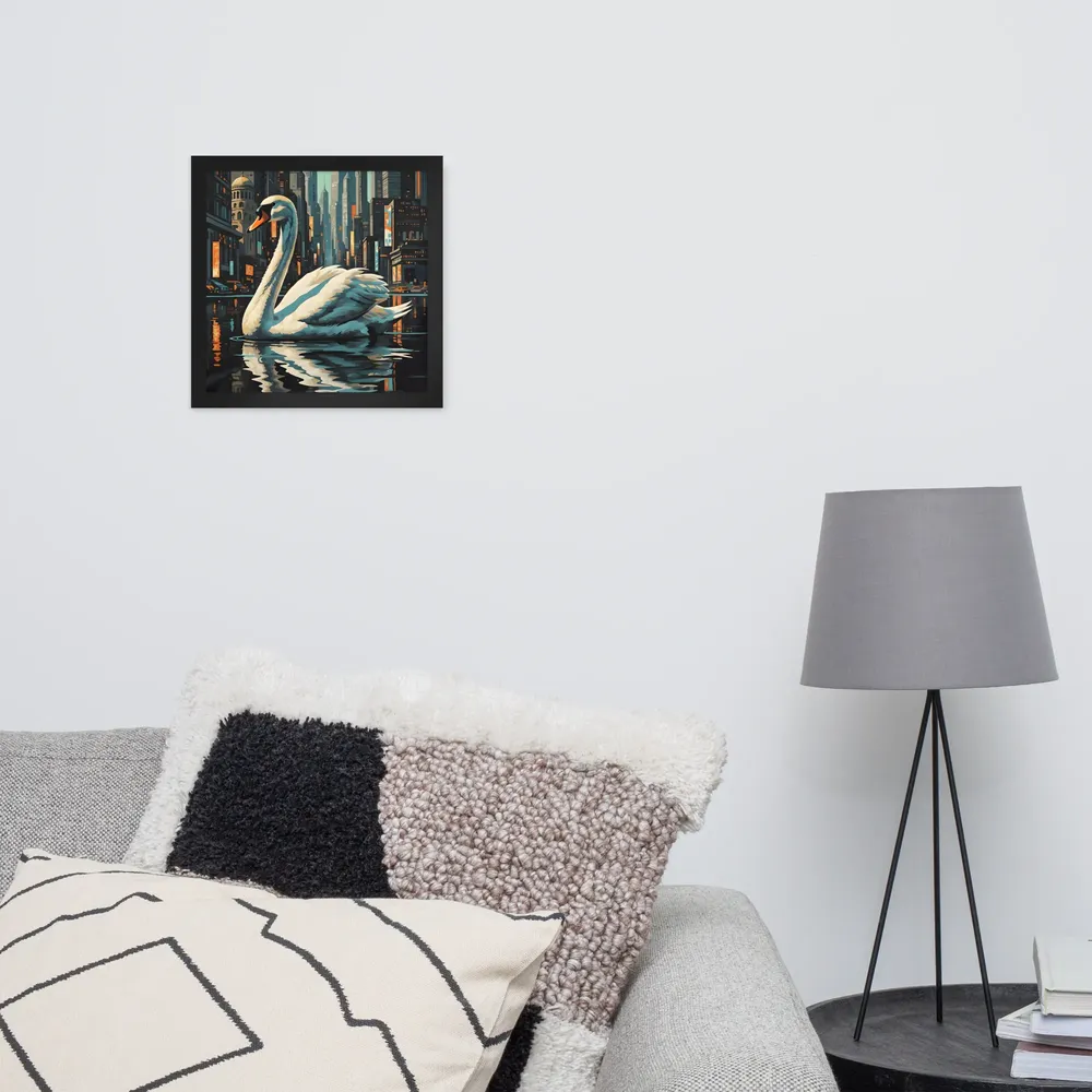 Urban Swan 
 Poster with Black Frame | 12″x 12″
