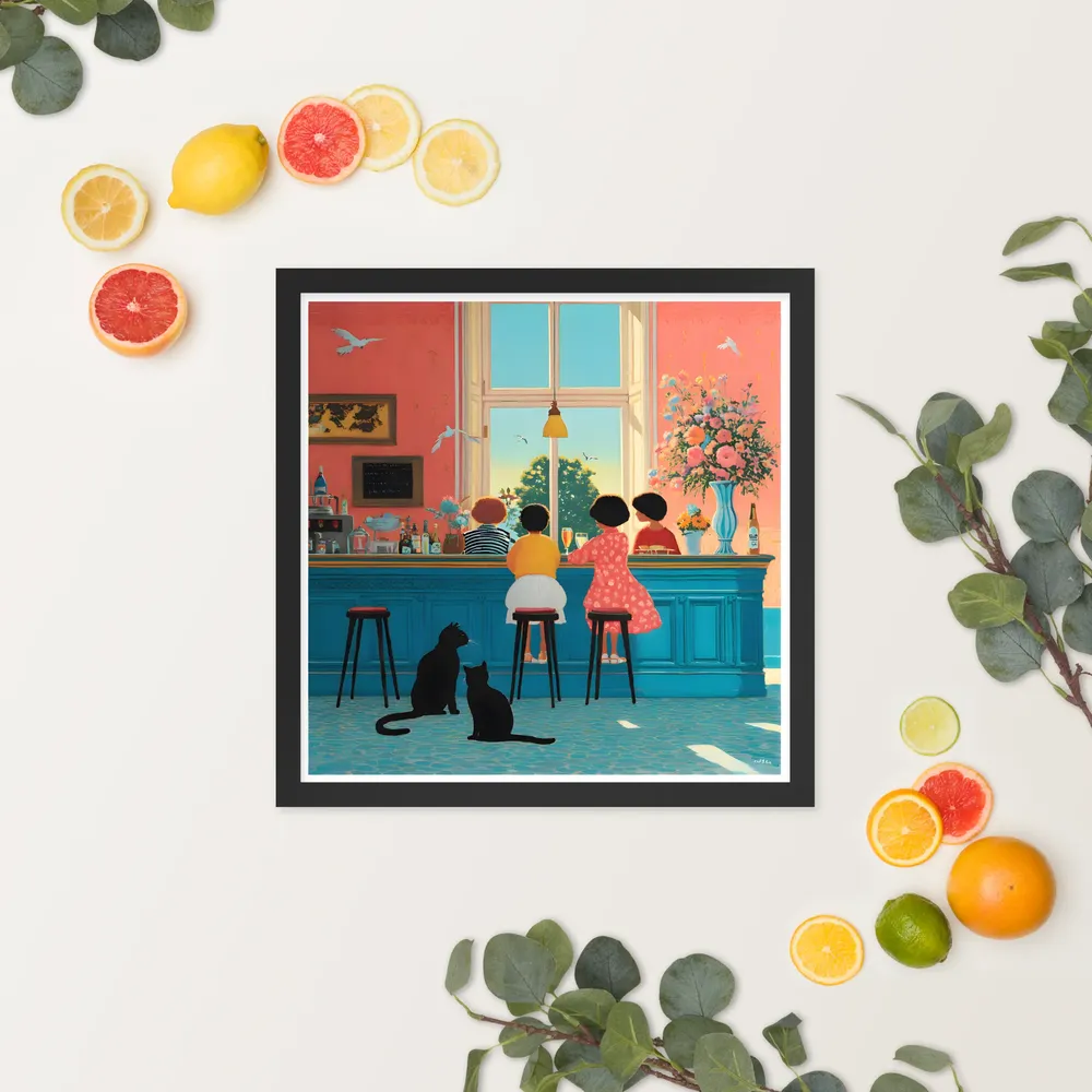 Sunlit Café Counter 
 Poster with Black Frame | 16″x 16″