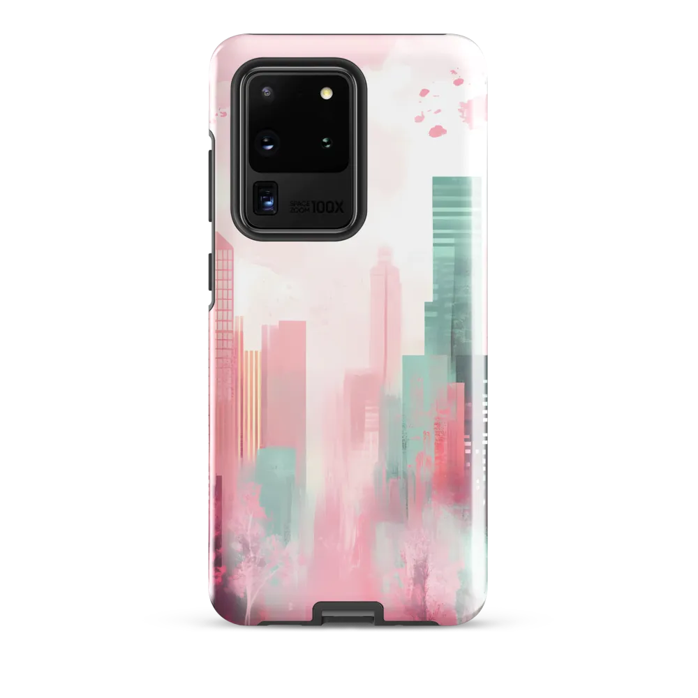 Dreamy Cityscape in Pink and Cyan