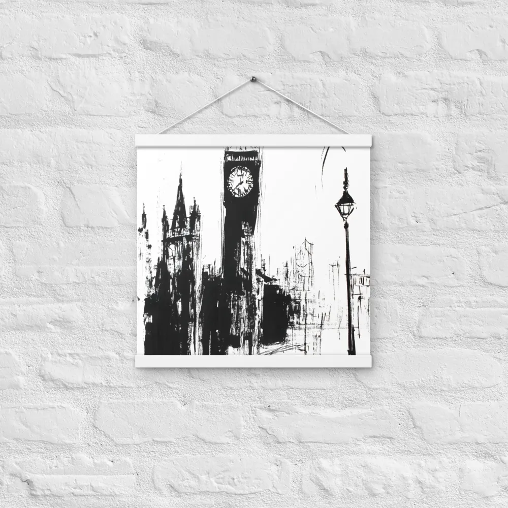 Clock Tower in Motion | Poster With White Wood Hanger | 16″×16″