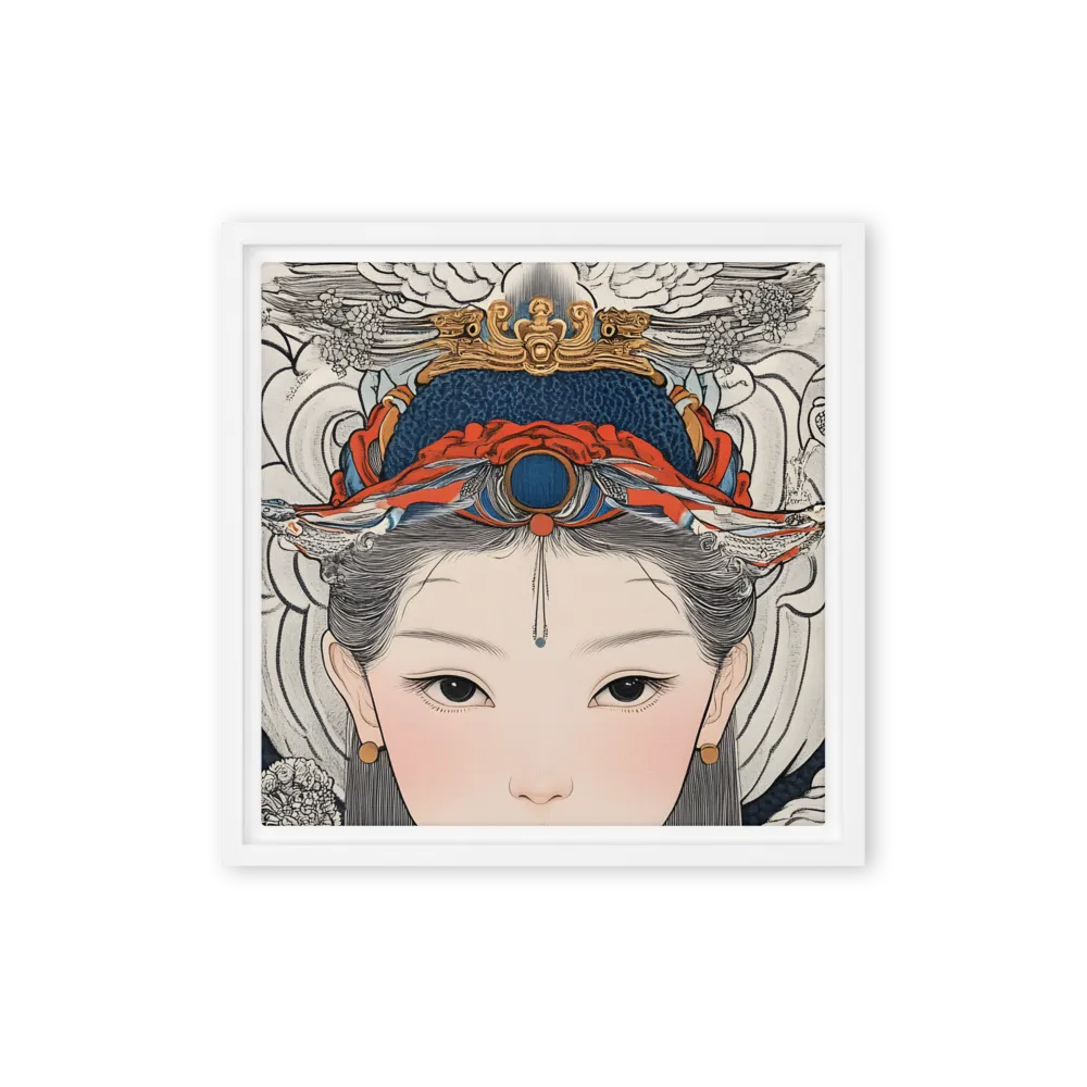 Serenity in Myth: A Traditional Portrait | Canvas with White Frame | 12″×12″