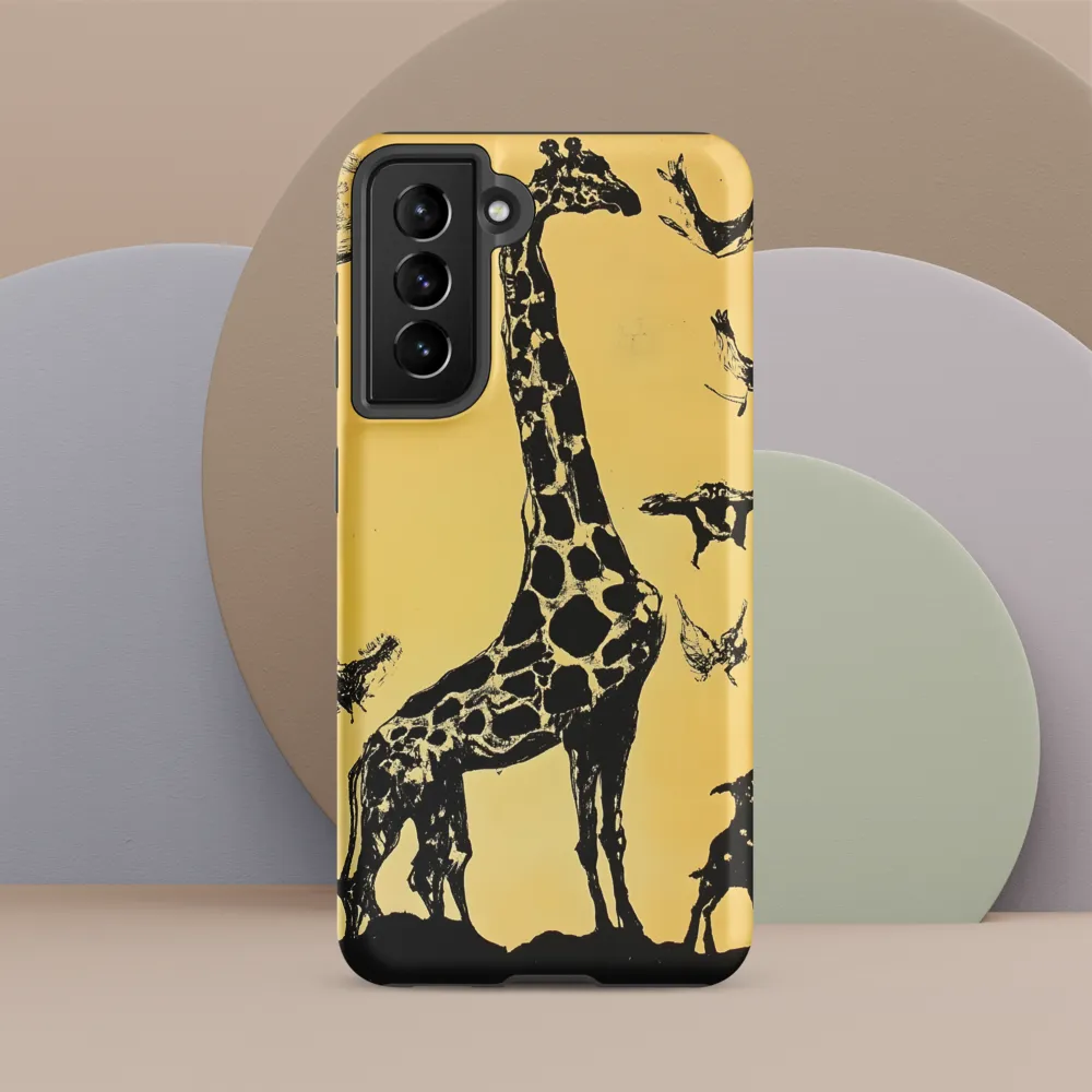 Whimsical Harmony of Giraffe and Birds