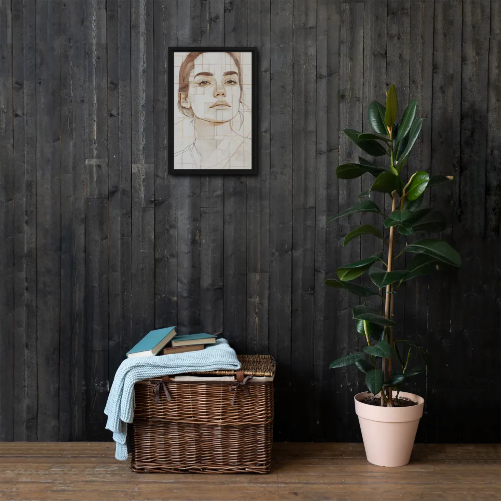 Geometric Serenity: A Minimalist Portrait | Canvas with Black Frame | 12″×18″