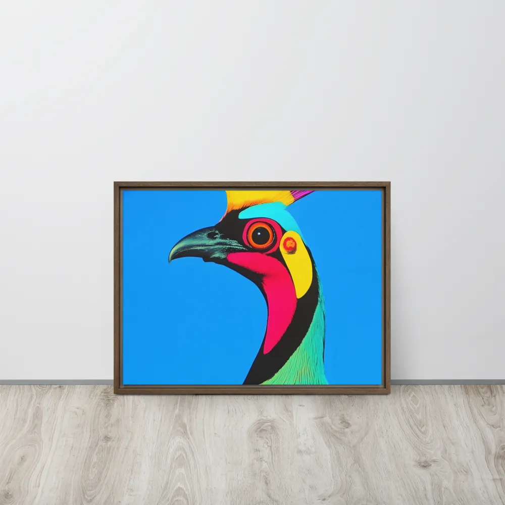 Whimsical Avian Portrait | Canvas with Brown Frame | 18″×24″