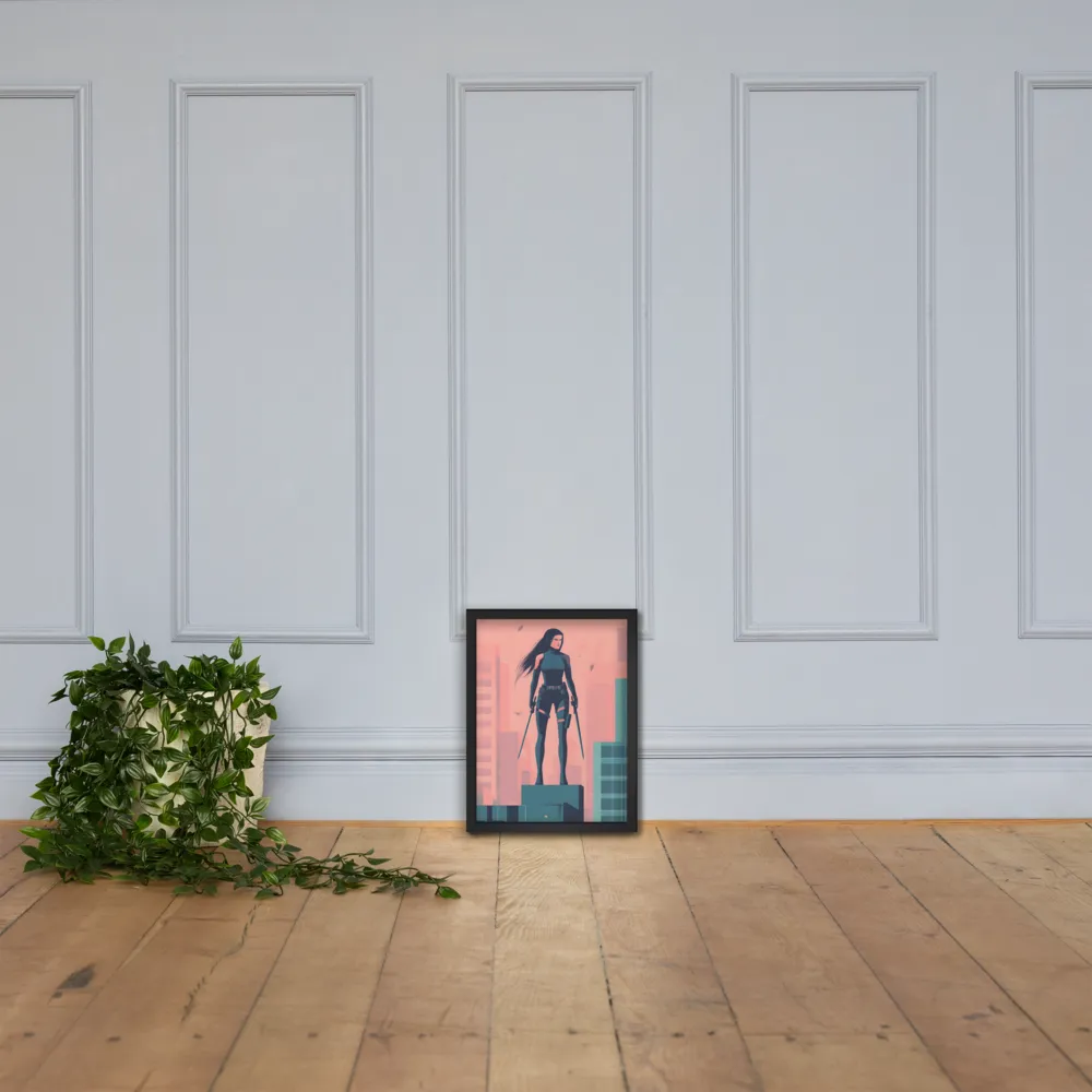 Urban Sentinel: A Warrior's Stand | Poster with Black Frame | 12″×16″