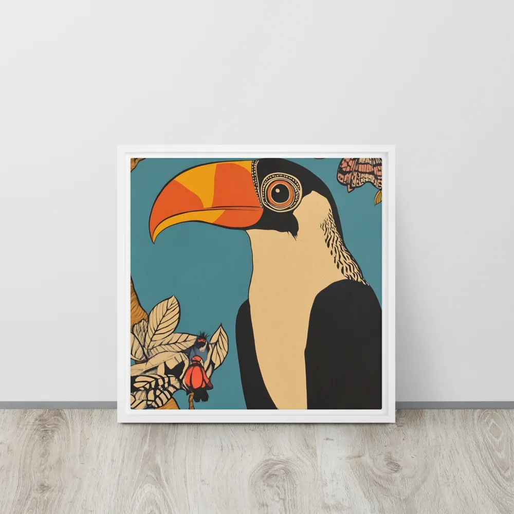Tropical Majesty: The Toucan at Rest | Canvas with White Frame | 16″×16″