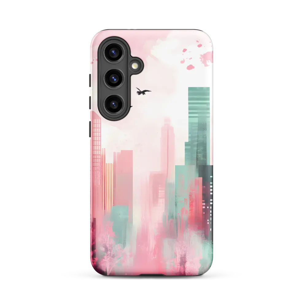 Dreamy Cityscape in Pink and Cyan