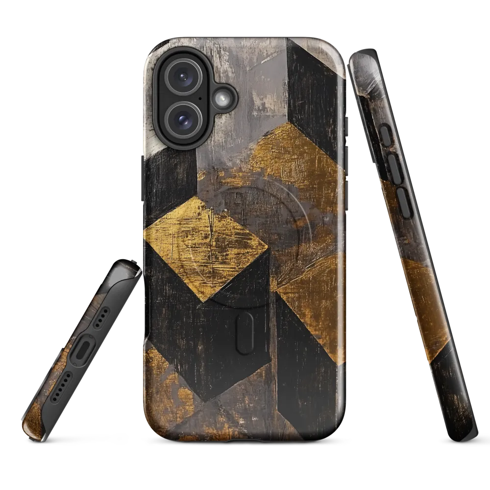 Geometric Harmony in Gold and Black | Phone Case |  16 Plus | MagSafe® Tough Case | Glossy