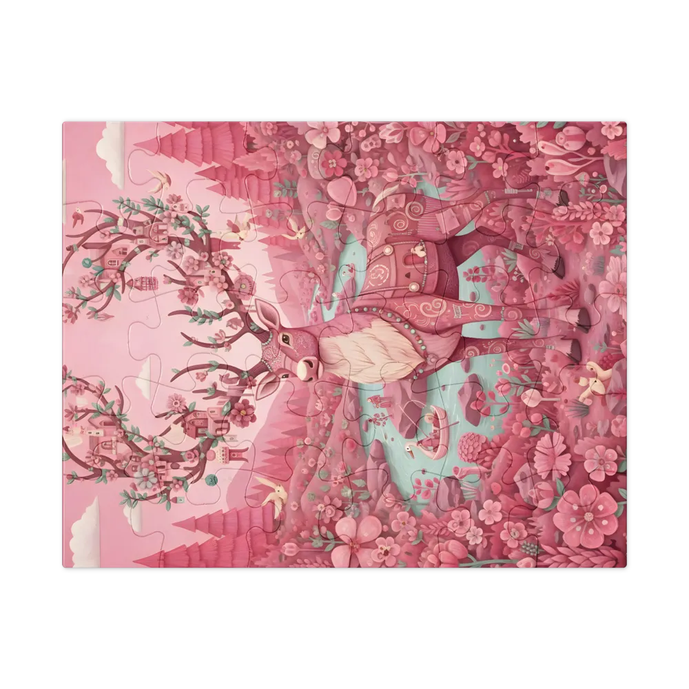Enchanted Pink Stag 
 Jigsaw Puzzle in Tin Box