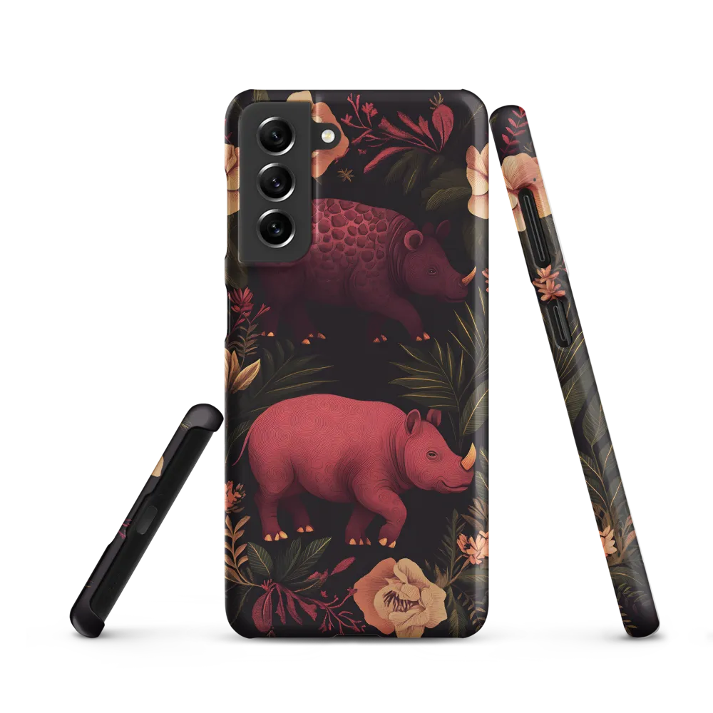 Rhinos in Floral Embrace