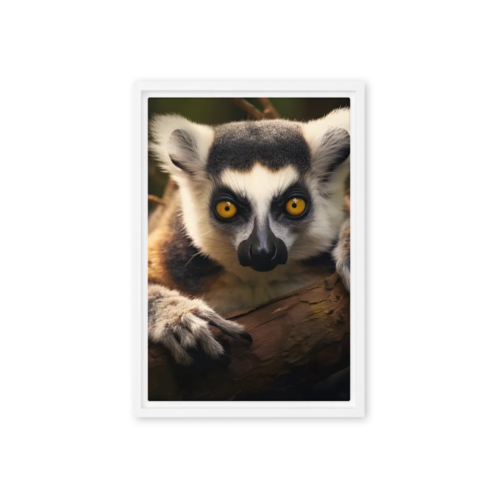 The Watchful Lemur | Canvas with White Frame | 12″×18″